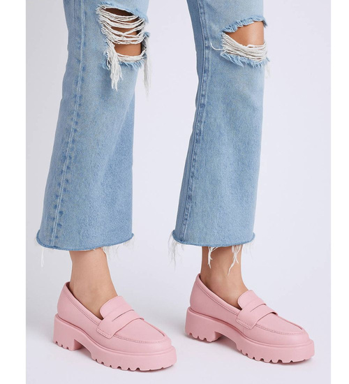 Różowe damskie półbuty na platformie /B4-3 18047 T234/