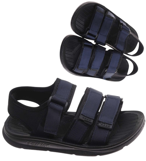 Granatowe chłopięce sandały na rzepy /C6-2 17893 T155/