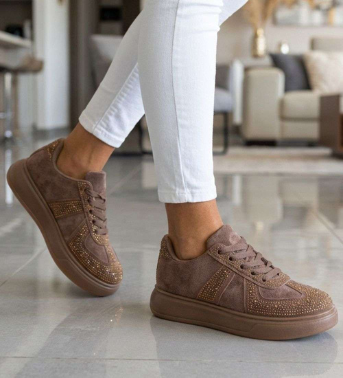 Czekoladowe trampki damskie na platformie /G11-1 18811 W288/