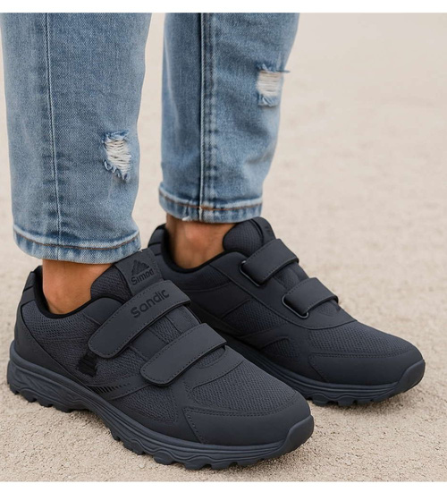 Szare męskie buty sportowe na rzepy Sandic Duże rozmiary /G5-1 18117 T678/