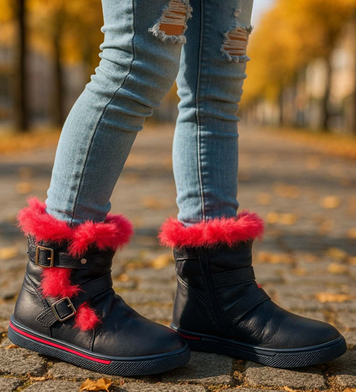 Botki ocieplane granatowe dziewczęce /B7-2 17003 T145/