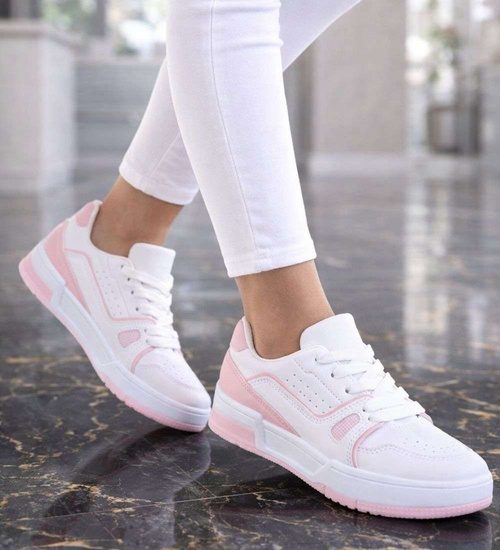 Biało różowe damskie buty sportowe /C7-2 14005 S372/