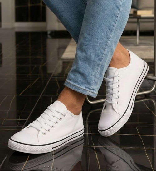 Trampki męskie z tkaniny klasyczne białe /e2-1 13758 T291/