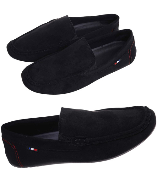 Czarne wsuwane mokasyny półbuty /B1-2 18027 T386 +H2/