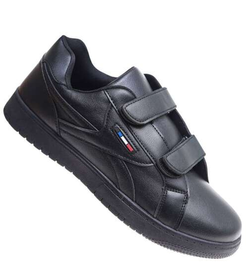 Wygodne czarne trampki męskie na rzepy /C5-2 17181 T381/