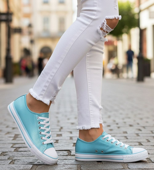 Wiązane niebieskie trampki damskie /D7-3 16400 G168/