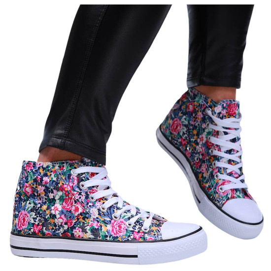 Wysokie damskie trampki w kwiaty /D8-1 16483 G059/