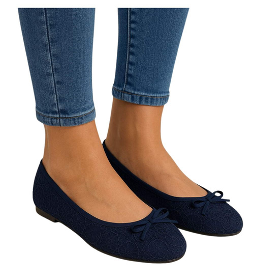 Baleriny damskie Granatowe koronkowe /G5-3 16607 T088/
