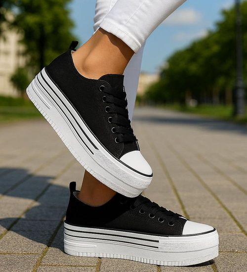 Materiałowe trampki na platformie sznurowane /J5-1 18492 W6/