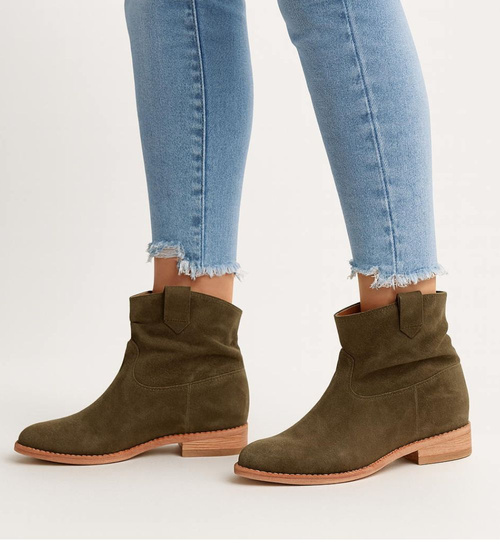 Botki damskie Lekko ocieplone Khaki /G6-2+H2 16899 T184/ 