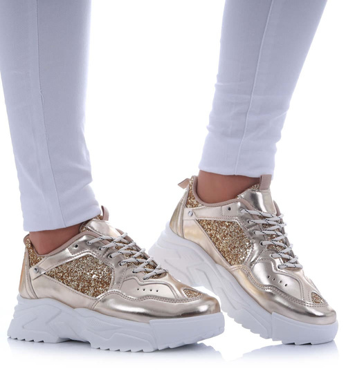 Złote buty sportowe na platformie /D8-2 17475 G391/
