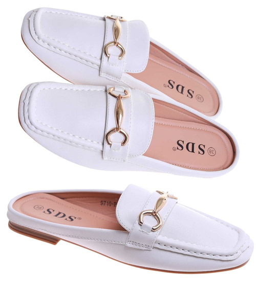 Klapki damskie płaskie białe /B5-2 17608 T182/