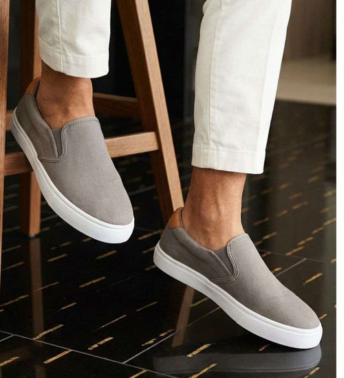 Szaro brązowe męskie trampki slip on /B6-2 16515 T286/