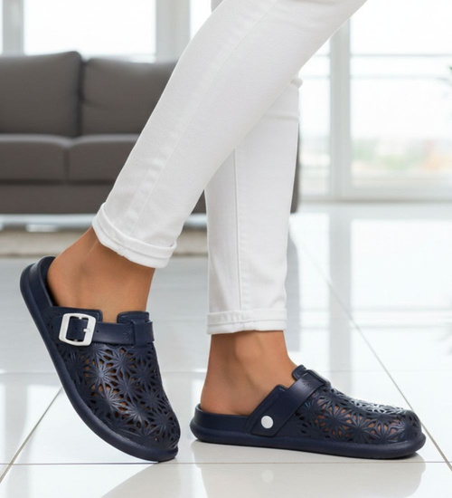 Klapki damskie Ażurowe buty na plażę Granatowe /H2 17854 G008/