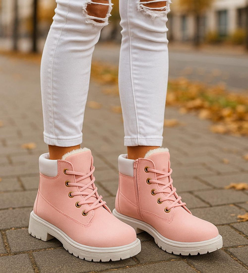 Różowe dziewczęce trapery z futerkiem /A4-3 16995 T295/