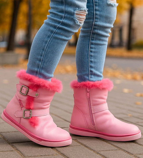 Botki ocieplane różowe dziewczęce kozaki /G8-2 17004 T145/