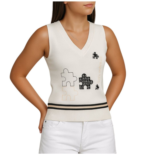 Beżowa koszulka bezrękawnik /H2 K22 ub971 S)0/