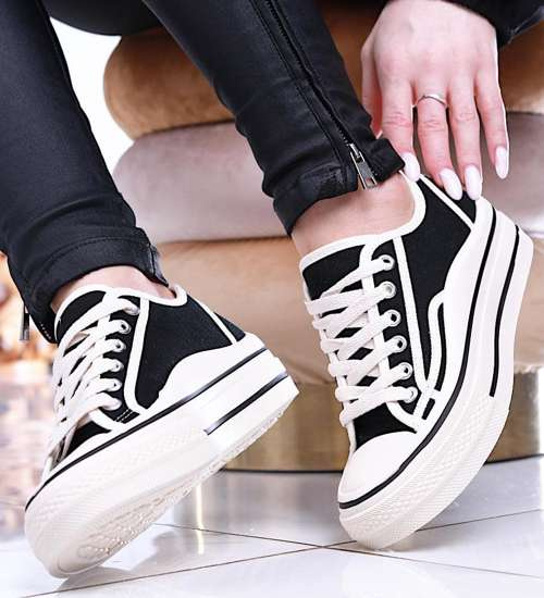 Czarne trampki damskie na platformie /A1-2 13961 S261/