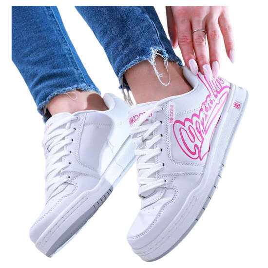 Sznurowane białe trampki damskie z napisem /F4-2 13863 S109/