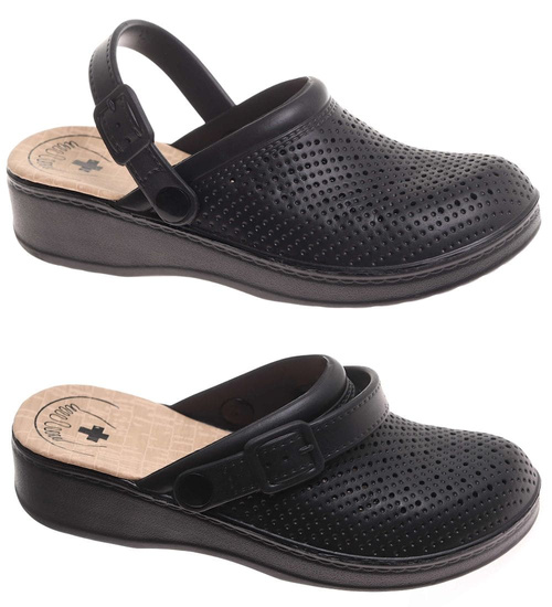 Czarne kryte ażurowe klapki damskie /F6-1 17908 T189