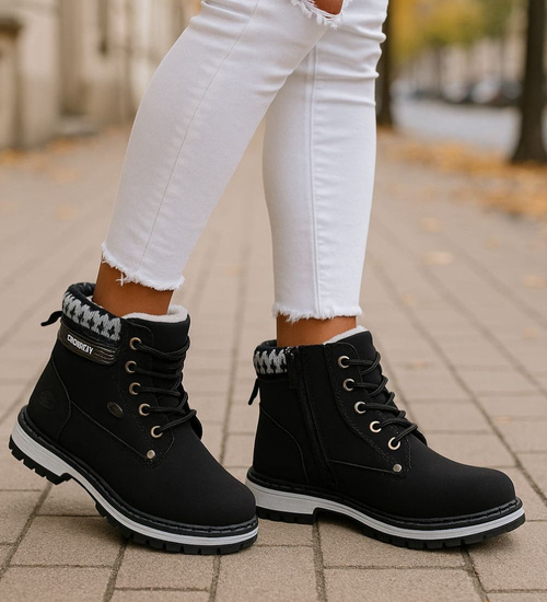 Ocieplane czarne botki trapery dziewczęce /C1-3 18293 T384/