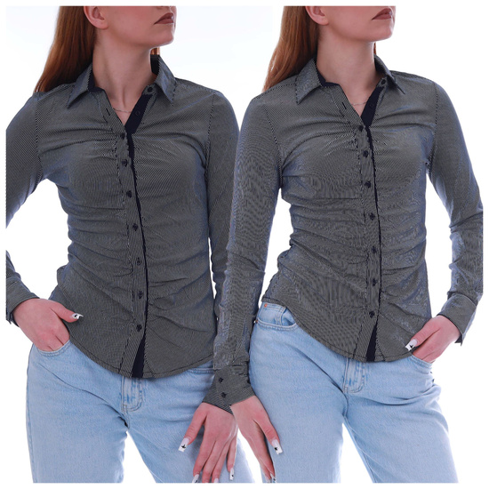 Bawełniana czarna koszula damska w paski /H2 UB859 G7-75/