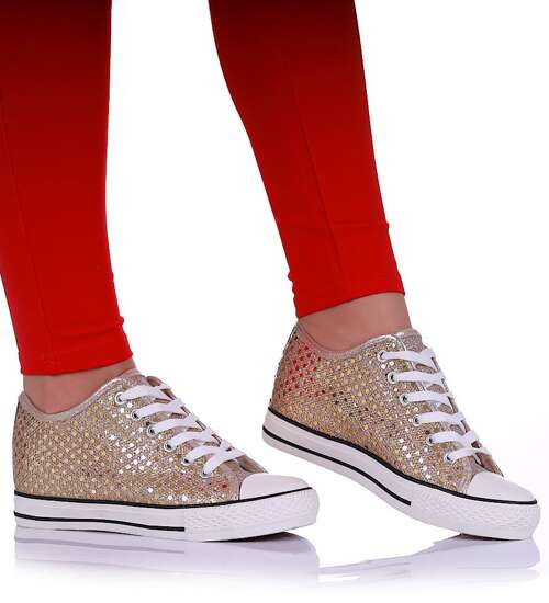 Sznurowane złote trampki na koturnie /A6-1 16549 G8-61/