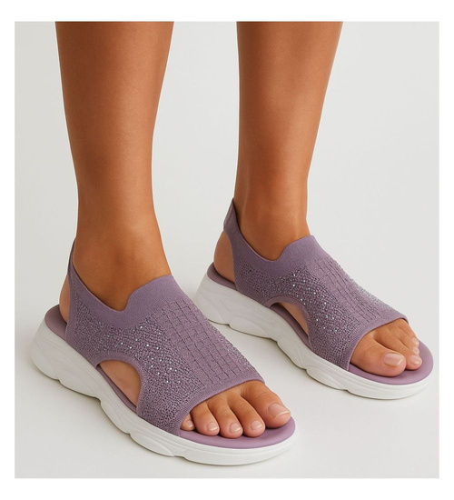 Fioletowe elastyczne sandały na platformie /D3-2 17744 W132/