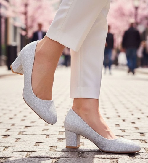 Wizytowe srebrne czółenka na klocku /G11-2 18632 T357/