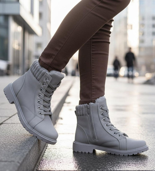 Zimowe szare botki trapery z futerkiem /A4-2 18613 T319/