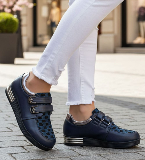 Granatowe dziewczęce półbuty na rzepy /G12-2 14973 T039/