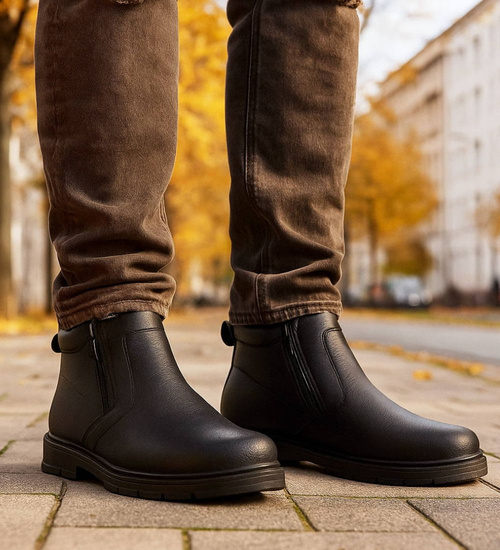 Czarne ocieplane botki męskie z suwakiem /D7-3 18454 T581/