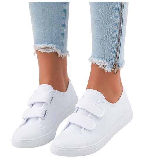 Białe damskie trampki z tkaniny na rzepy /D2-3 15804 T154/