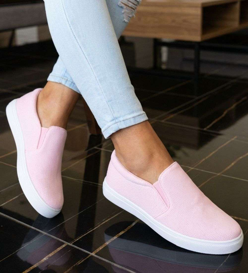 Wsuwane pastelowe trampki damskie slip on Różowe /G8-2 13607 T171/