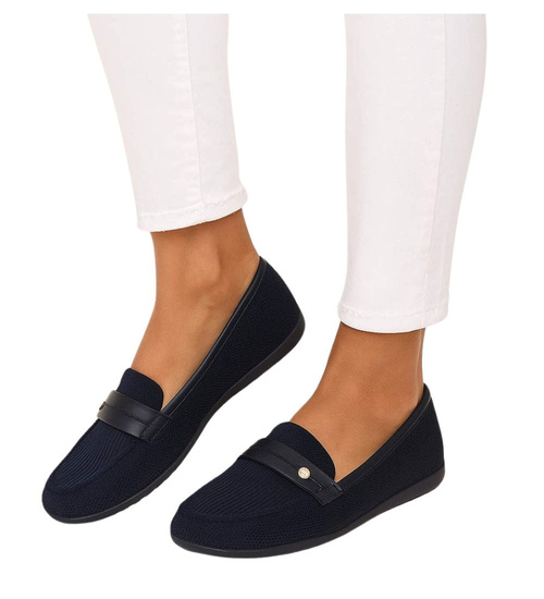 Granatowe ażurowe półbuty damskie lordsy /E7-3  +h2 16410 G187/