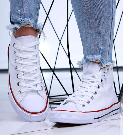 Wiązane wysokie białe trampki z tkaniny /G2-2 15906A G158/