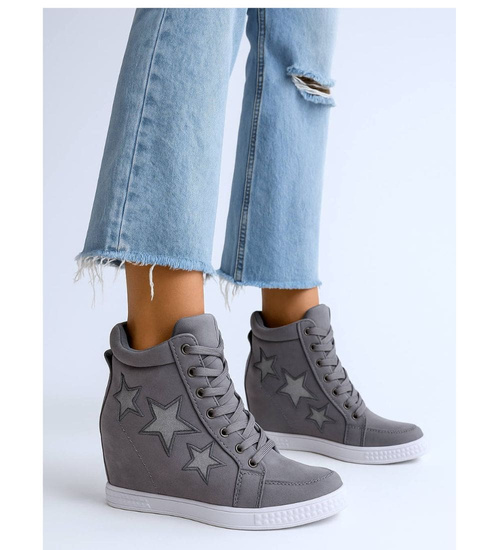 Szare sneakersy na niskim koturnie /A3-2 8010 T393/