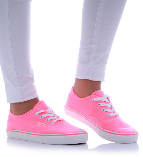 Różowe niskie tenisówki damskie z tkaniny Fluo /B4-2 H2 15979 G056/