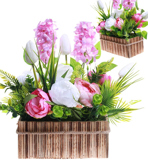 Flower box- kompozycja kwiaty w beżowej skrzynce /KOMP103  M50/