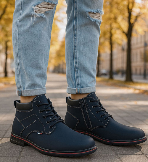 Wysokie zimowe botki męskie Granatowe /D4-1 18457 T389/