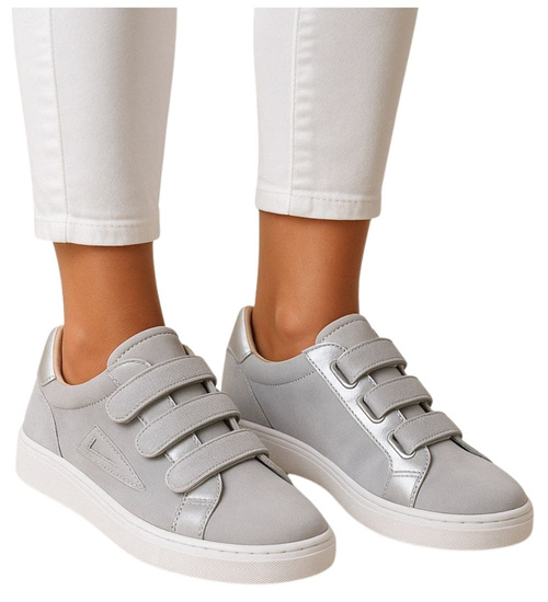 Srebrne trampki damskie na rzepy /C1-2 17596 T135/