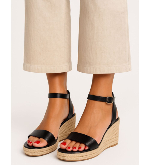Sandały na koturnie Espadryle Black Chic /G9-3 16184 G280/