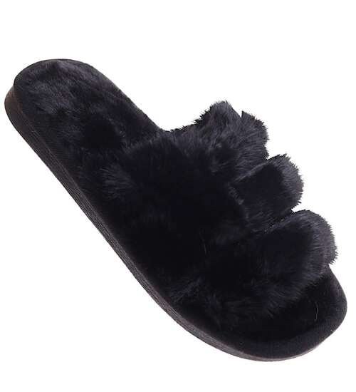 Pluszowe czarne kapcie dziewczęce /G11-1 17159 G8-6/