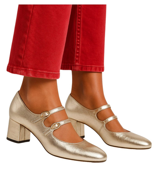 Złote czółenka damskie na słupku /D3-3 17505  W182/