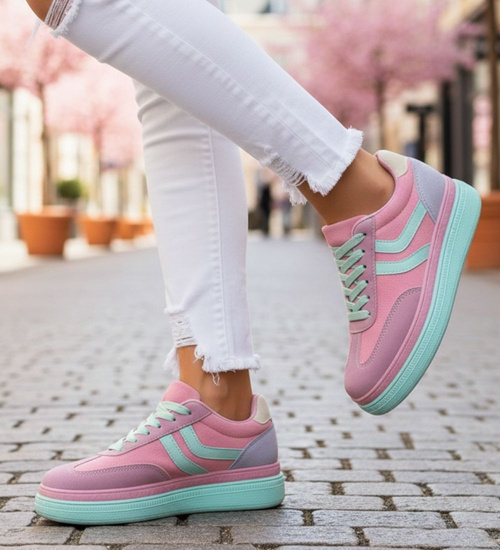 Różowe wiązane sneakersy buty sportowe /B1-2 17888 T688