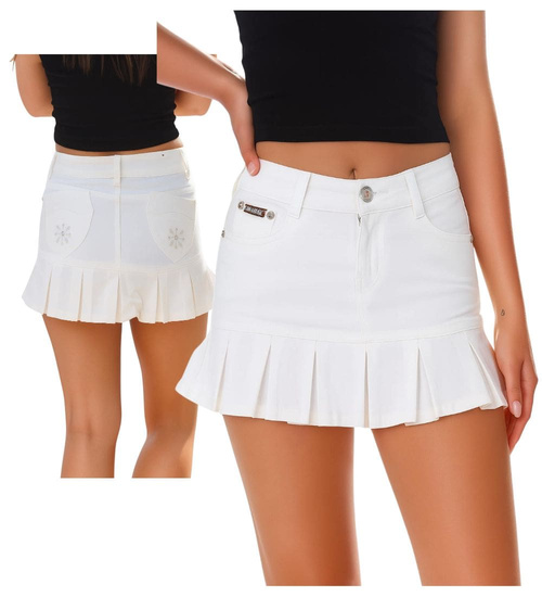 Spódniczka krótka mini z jeansu plisowana Biała/H2 UB995 U0/