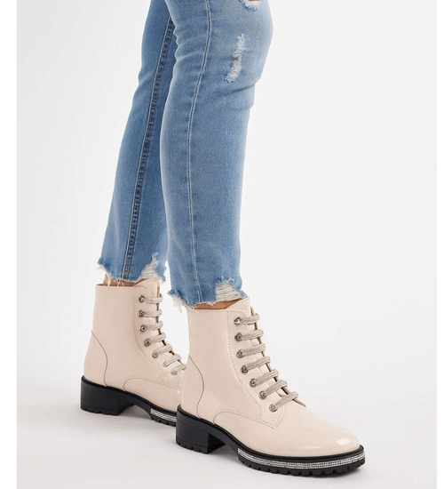 Beżowe botki trapery z suwakiem /G11-2 18161 T432/