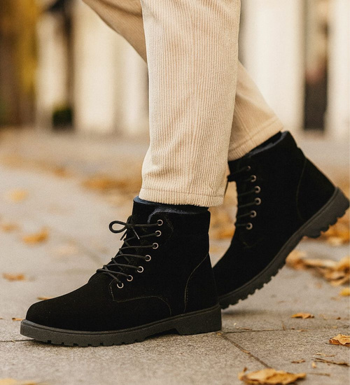 Zimowe męskie trapery ocieplane Czarne /D9-1 10415 T346/