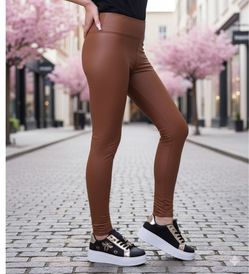 Elastyczne ciemno brązowe legginsy damskie /H UB923 T189/