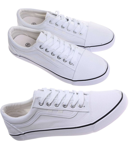 Trampki męskie niskie Sznurowane białe z tkaniny /B5-3 18010 T238/